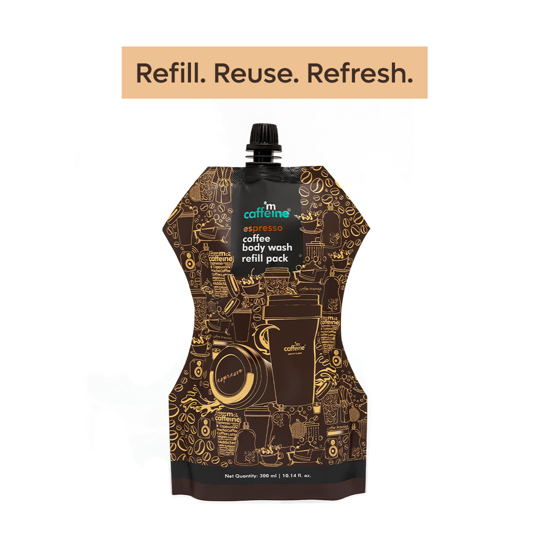 Mcaffeine Espresso Coffee Body Wash 300 ml Refill Pack | Coffee, Caffiene, Natural AHA | Exfoliates & Smoothens Skin | Even Out Skin Tone | For Men & Women | For All Skin Type, Pack of 1 Mcaffeine Espresso Coffee Body Wash 300 ml Refill Pack | Coffee, Caffiene, Natural AHA | Exfoliates & Smoothens Skin | Even Out Skin Tone | For Men & Women | For All Skin Type, Pack of 1