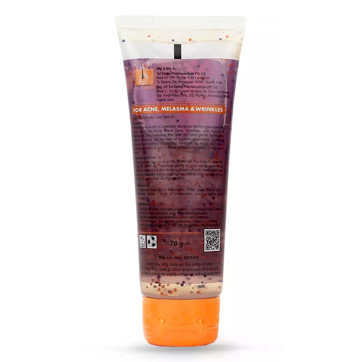 Mdelic Face Wash 70 gm | Cleansing Formula | For Oily Skin, Acne, Melasma & Wrinkles, Pack of 1 Mdelic Face Wash 70 gm | Cleansing Formula | For Oily Skin, Acne, Melasma & Wrinkles, Pack of 1