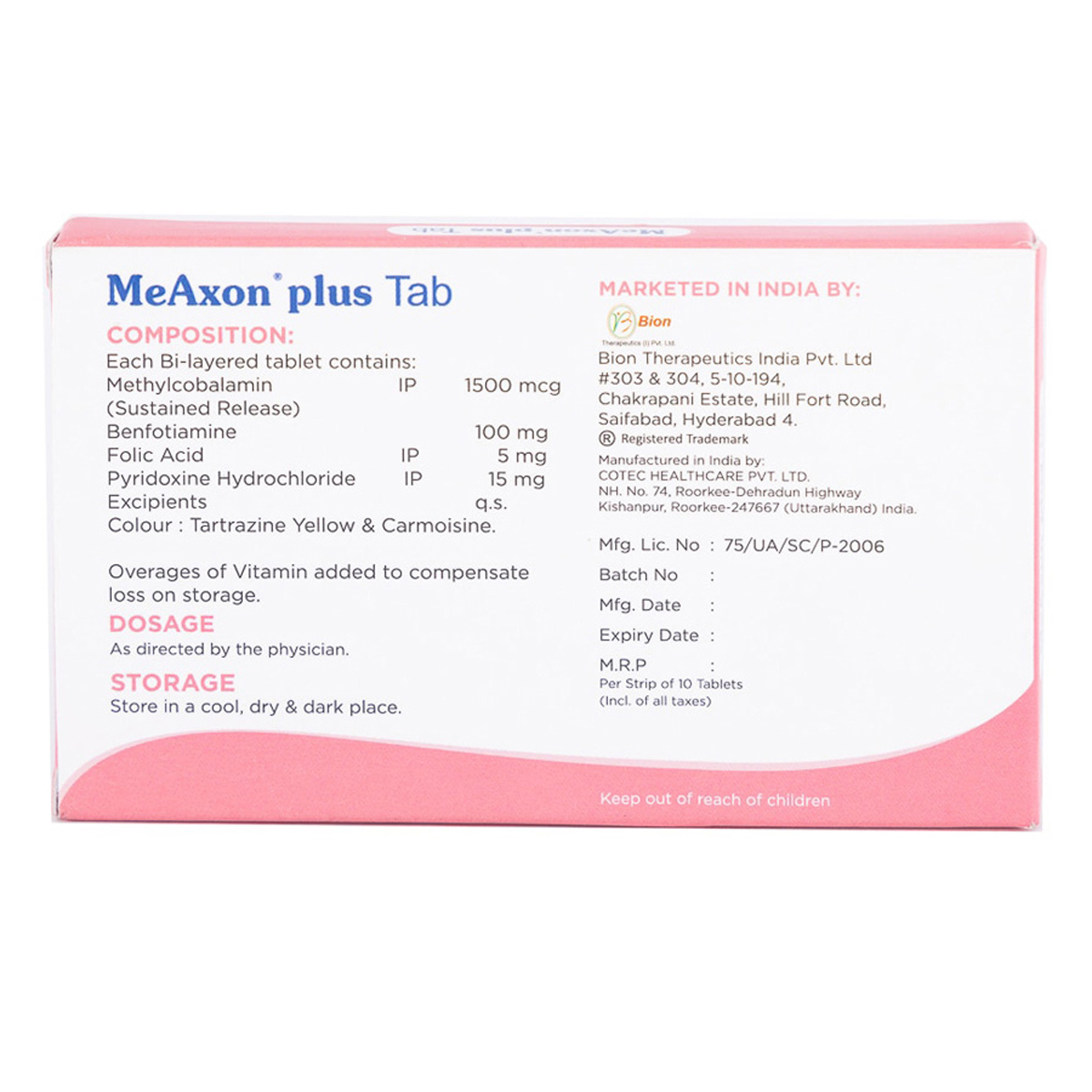 Meaxon Plus Tablet 10's, Pack of 10 TABLETS Meaxon Plus Tablet 10's, Pack of 10 TABLETS