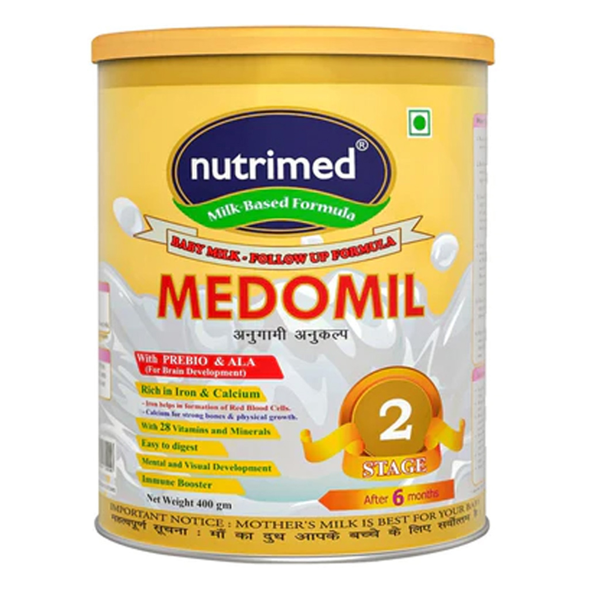 Medomil Infant Formula Stage 2, 400 gm Tin, Pack of 1 Medomil Infant Formula Stage 2, 400 gm Tin, Pack of 1