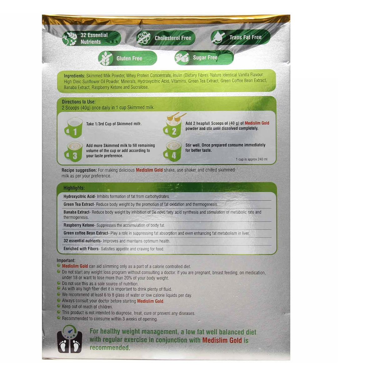 Medislim Gold Vanilla Flavour Powde, 500 gm Refill Pack , Pack of 1 Medislim Gold Vanilla Flavour Powde, 500 gm Refill Pack , Pack of 1
