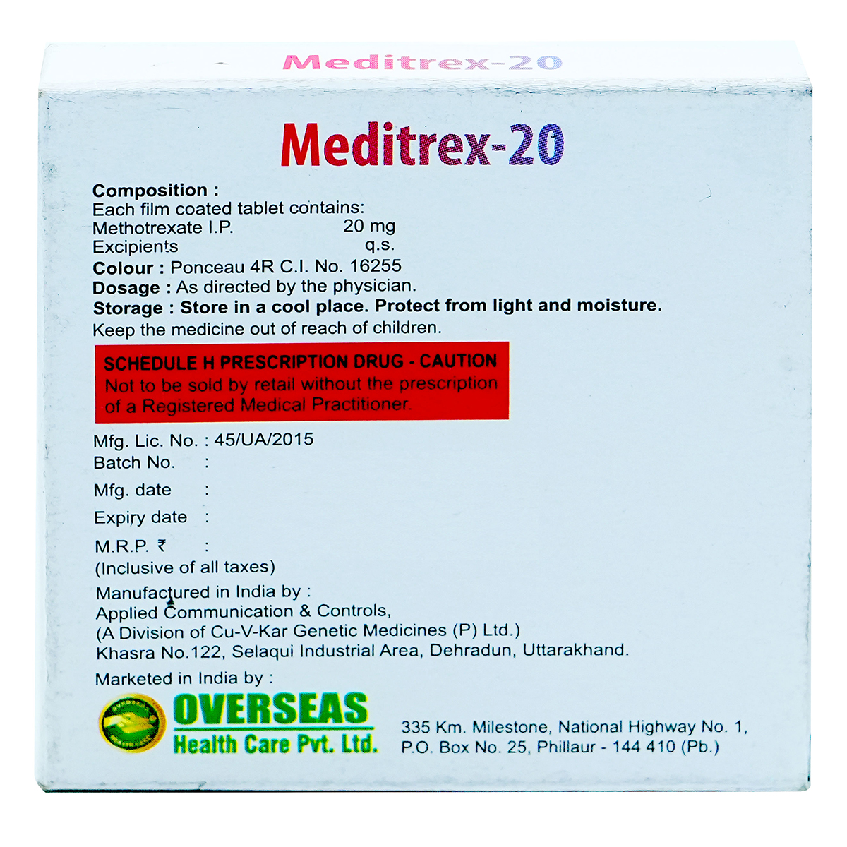Meditrex-20 Tablet 4's, Pack of 4 TabletS Meditrex-20 Tablet 4's, Pack of 4 TabletS