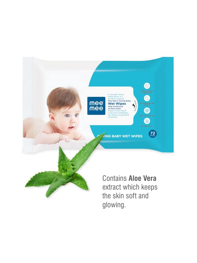 Mee Mee Caring Baby Wet Wipes With Aloe Vera Extract, 72 Count, Pack of 1 Mee Mee Caring Baby Wet Wipes With Aloe Vera Extract, 72 Count, Pack of 1