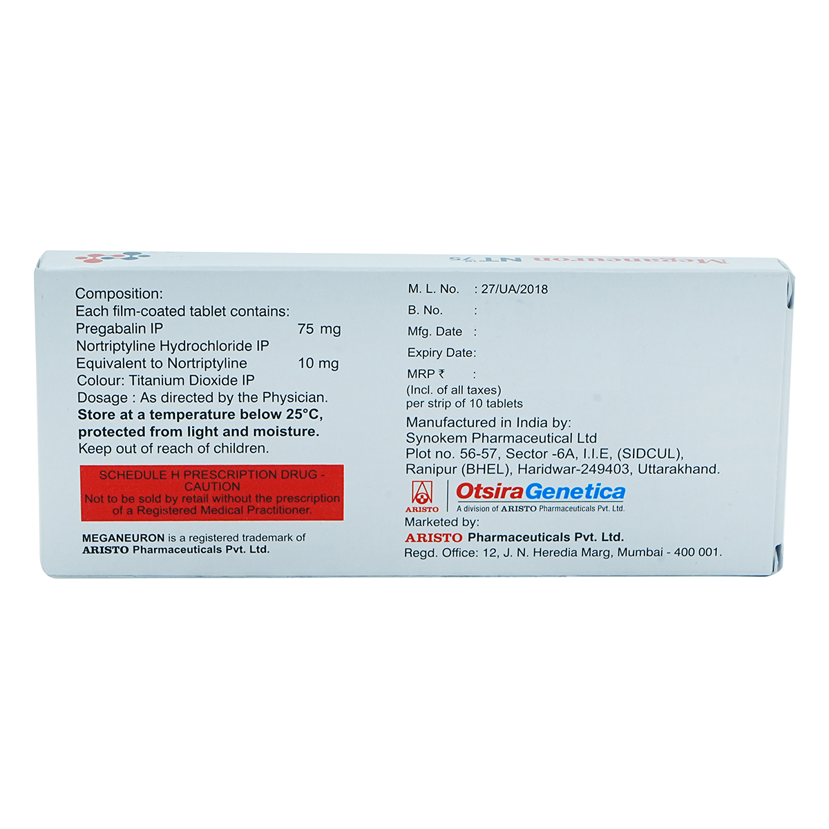 Meganeuron NT 75 Tablet 10's, Pack of 10 TabletS Meganeuron NT 75 Tablet 10's, Pack of 10 TabletS