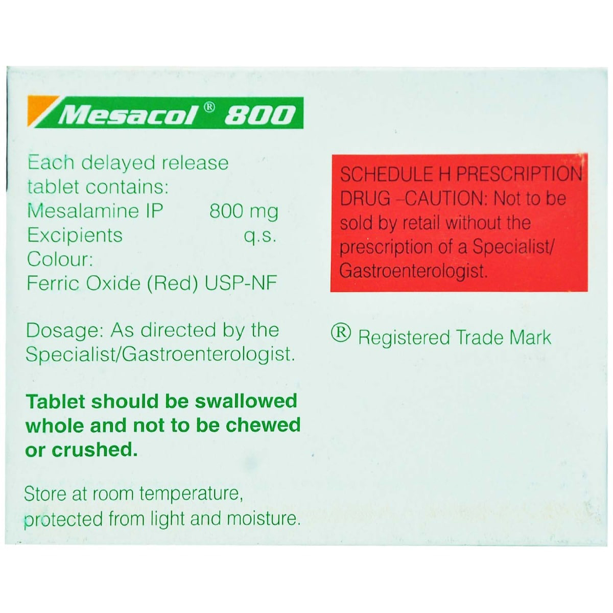 Mesacol 800 Tablet 15's, Pack of 15 TABLETS Mesacol 800 Tablet 15's, Pack of 15 TABLETS