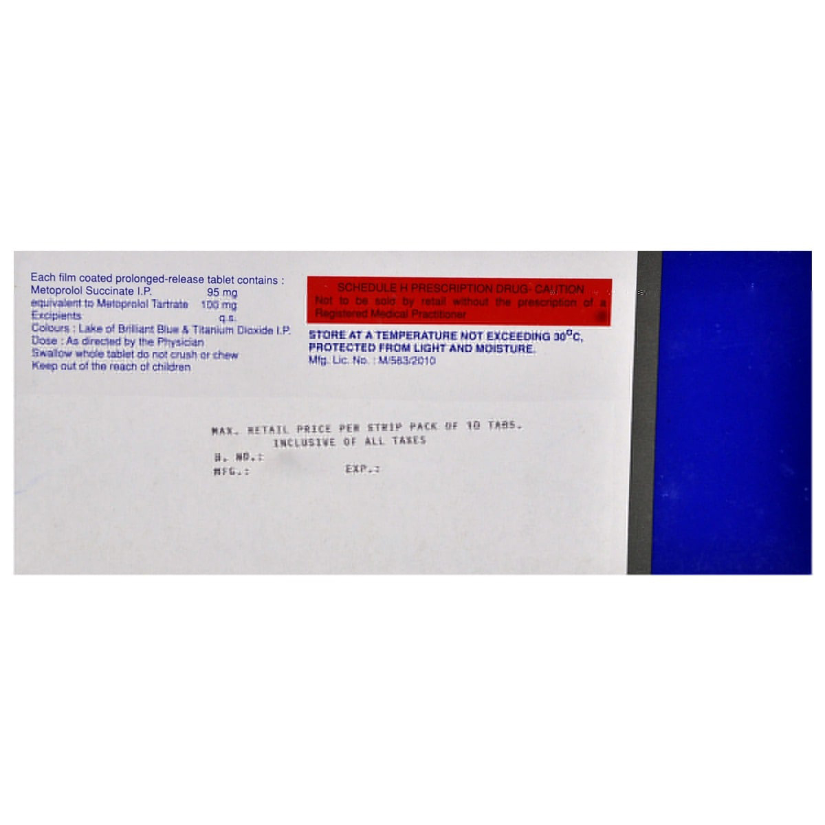 Metocard XL 100 Tablet 10's, Pack of 10 TabletS Metocard XL 100 Tablet 10's, Pack of 10 TabletS