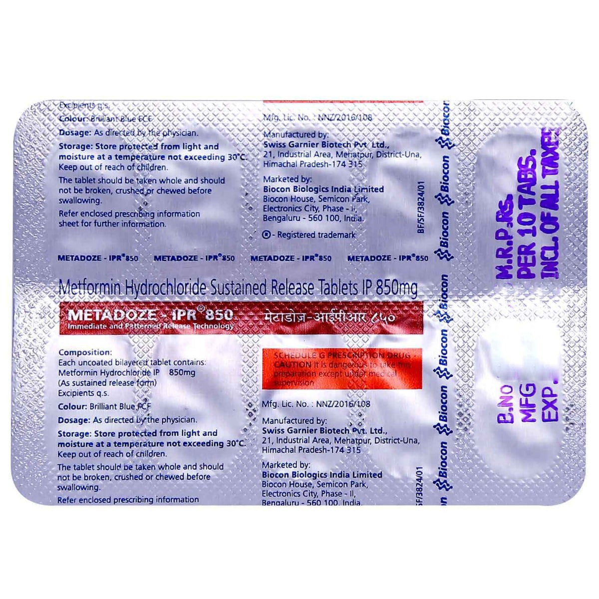 Metadoze-IPR 850 Tablet 10's, Pack of 10 TABLETS Metadoze-IPR 850 Tablet 10's, Pack of 10 TABLETS