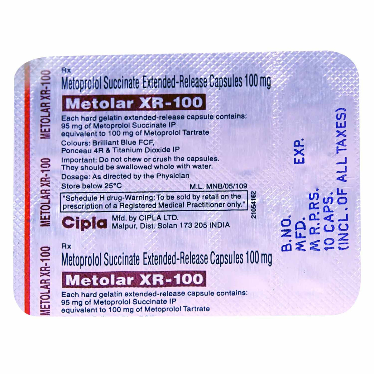 Metolar-XR 100 Capsule 10's, Pack of 10 CAPSULES Metolar-XR 100 Capsule 10's, Pack of 10 CAPSULES