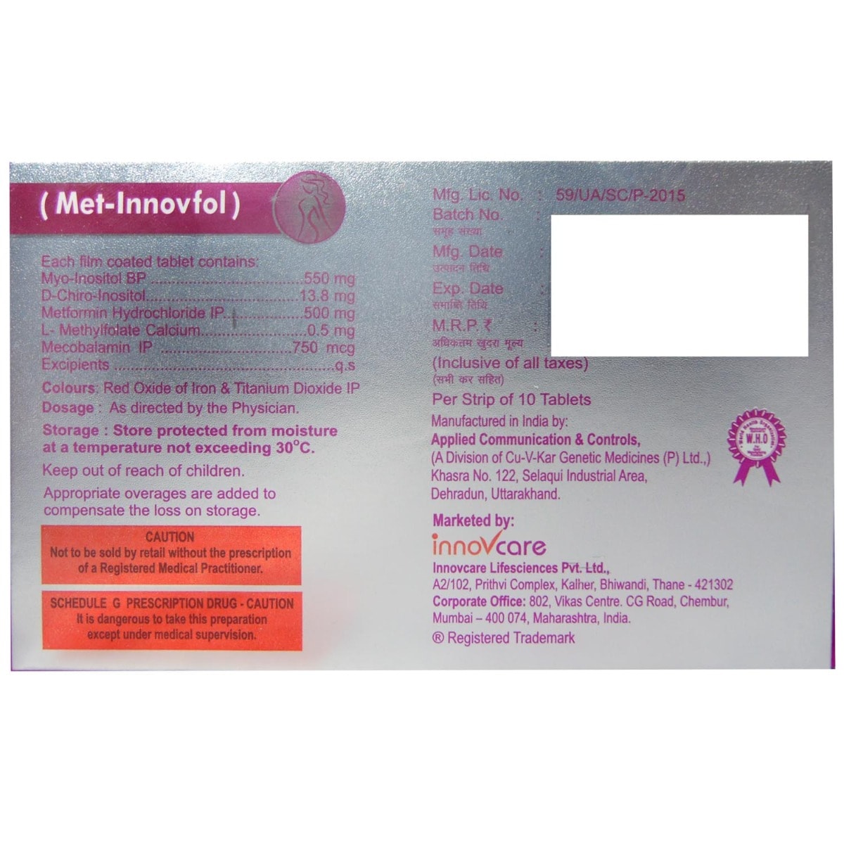 Met Innovfol Tablet 10's, Pack of 10 TABLETS Met Innovfol Tablet 10's, Pack of 10 TABLETS