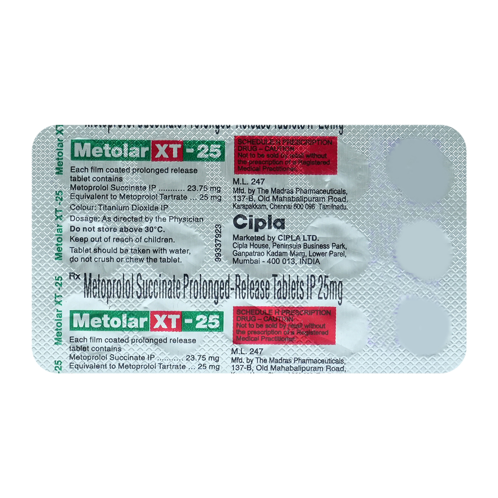 Metolar XT-25 Tablet 15's, Pack of 15 TABLETS Metolar XT-25 Tablet 15's, Pack of 15 TABLETS