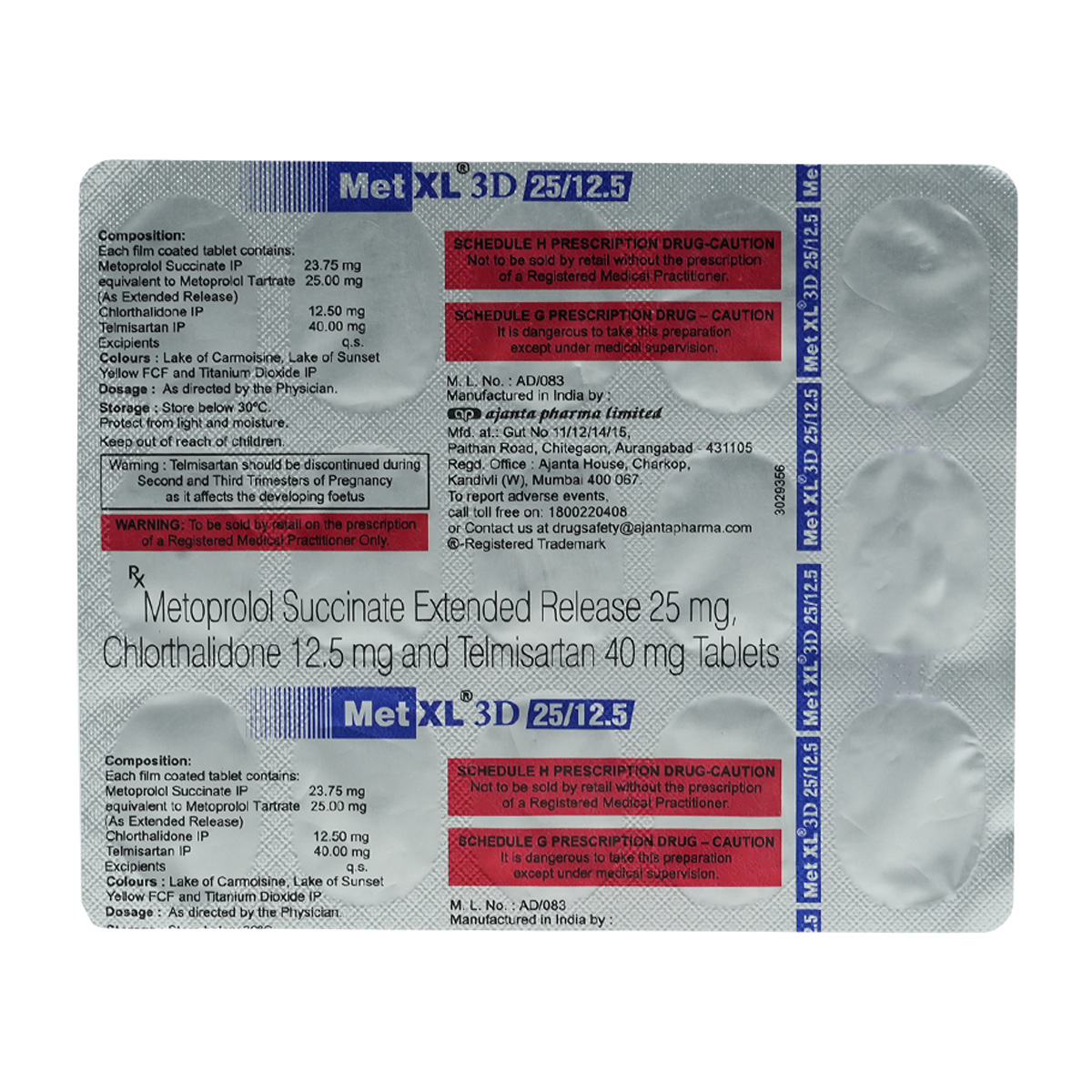 Met XL 3D 25 mg/12.5 mg Tablet 15's, Pack of 15 TabletS Met XL 3D 25 mg/12.5 mg Tablet 15's, Pack of 15 TabletS