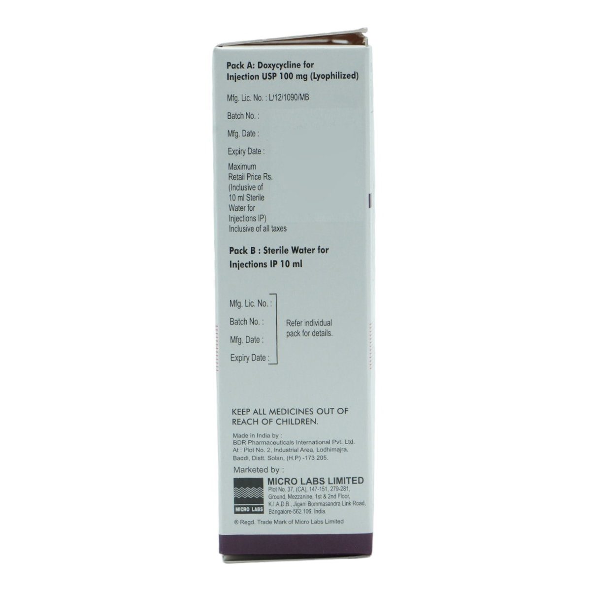 Microdox 100 mg Injection 1's, Pack of 1 Injection Microdox 100 mg Injection 1's, Pack of 1 Injection