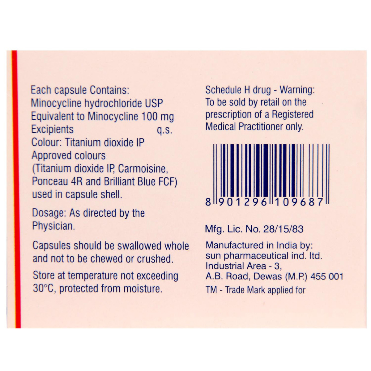 Minoz OD 100 Capsule 10's, Pack of 10 CAPSULES Minoz OD 100 Capsule 10's, Pack of 10 CAPSULES