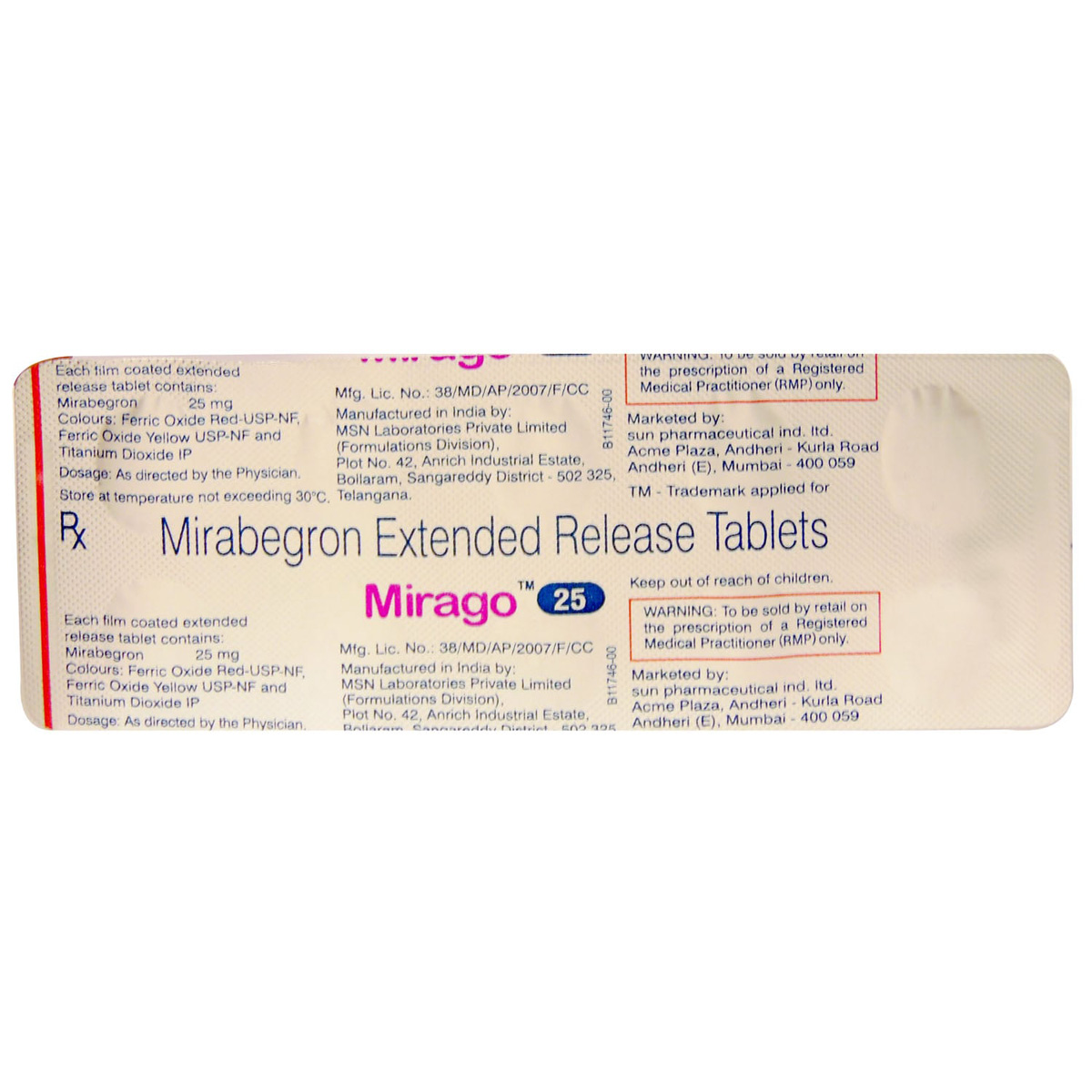 Mirago 25 Tablet 10's, Pack of 10 TABLETS Mirago 25 Tablet 10's, Pack of 10 TABLETS