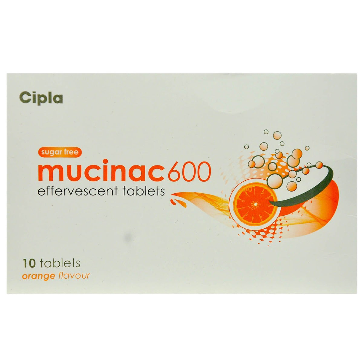 Mucinac 600 Sugar Free Orange Effervescent Tablet 10's, Pack of 10 TABLETS Mucinac 600 Sugar Free Orange Effervescent Tablet 10's, Pack of 10 TABLETS