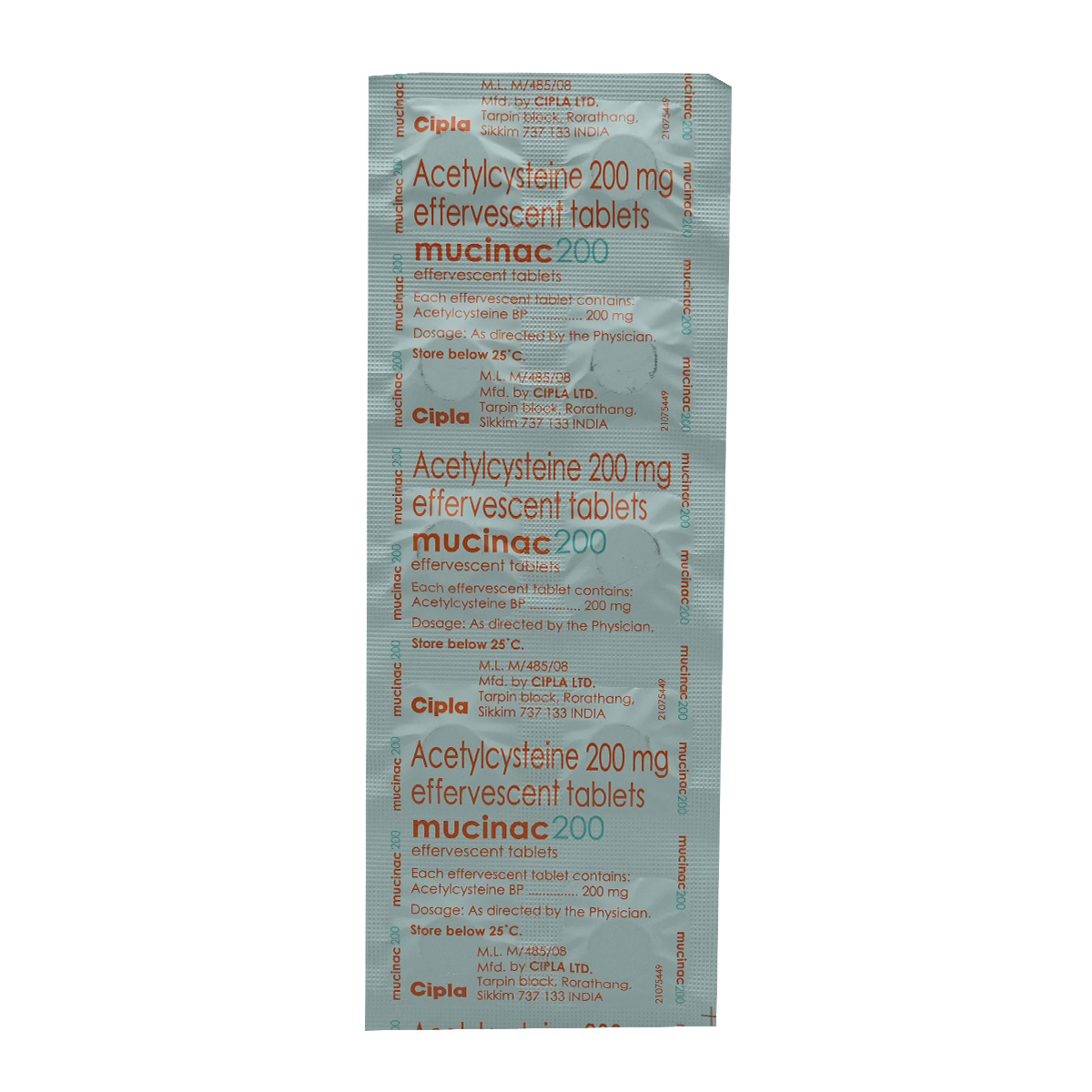 Mucinac 200 Effervescent Sugar Free Tablet 10's, Pack of 10 EFFERVESCENT TABLETS Mucinac 200 Effervescent Sugar Free Tablet 10's, Pack of 10 EFFERVESCENT TABLETS