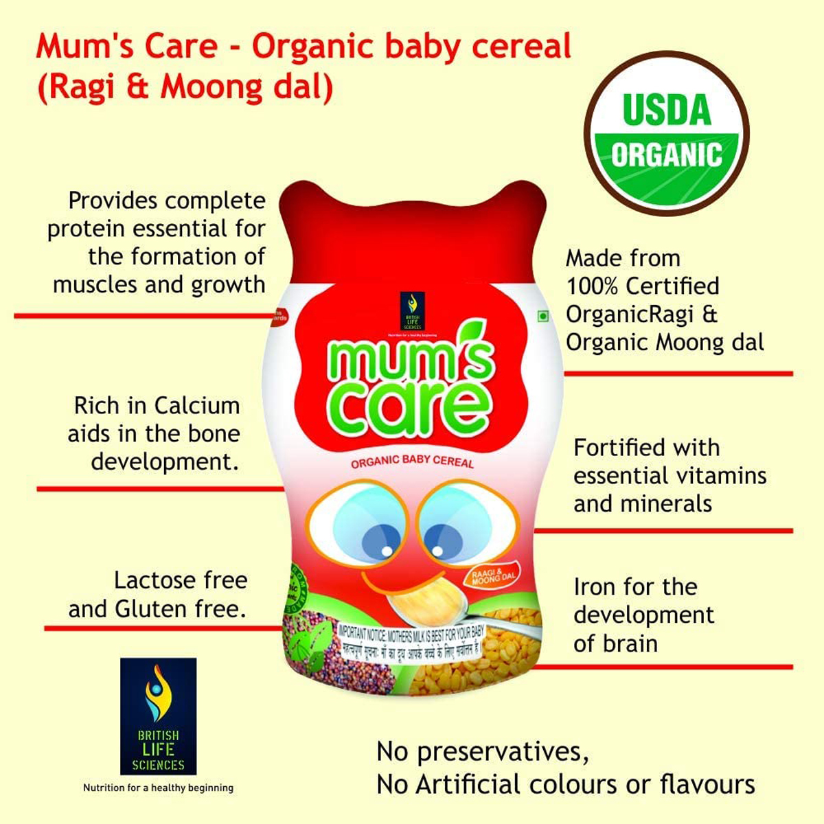 Mum’s Care Organic Baby Cereal with Ragi and Moong Dal, 300 gm Jar, Pack of 1 Mum’s Care Organic Baby Cereal with Ragi and Moong Dal, 300 gm Jar, Pack of 1