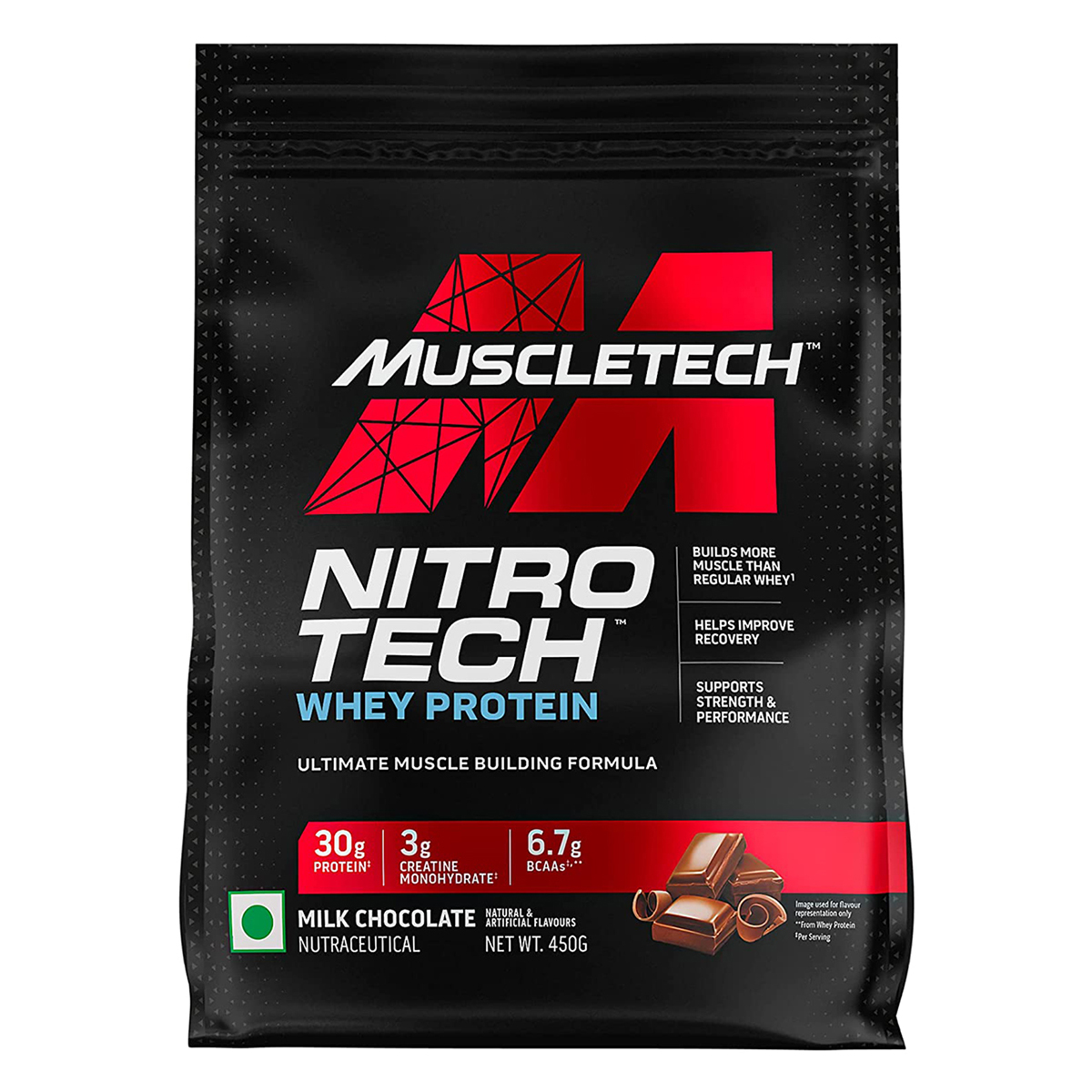 Muscletech Nitrotech Whey Protein Milk Chocolate Flavour Powder, 450 gm, Pack of 1 Muscletech Nitrotech Whey Protein Milk Chocolate Flavour Powder, 450 gm, Pack of 1