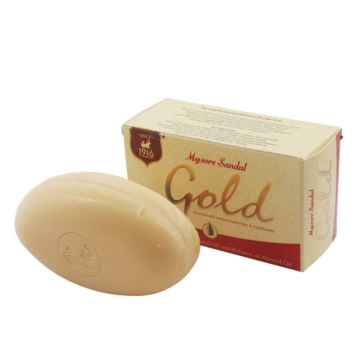 Mysore Sandal Gold Soap 125 gm | Natural Sandalwood Oil & Almond Oil | Moisturises Skin, Pack of 1 Mysore Sandal Gold Soap 125 gm | Natural Sandalwood Oil & Almond Oil | Moisturises Skin, Pack of 1