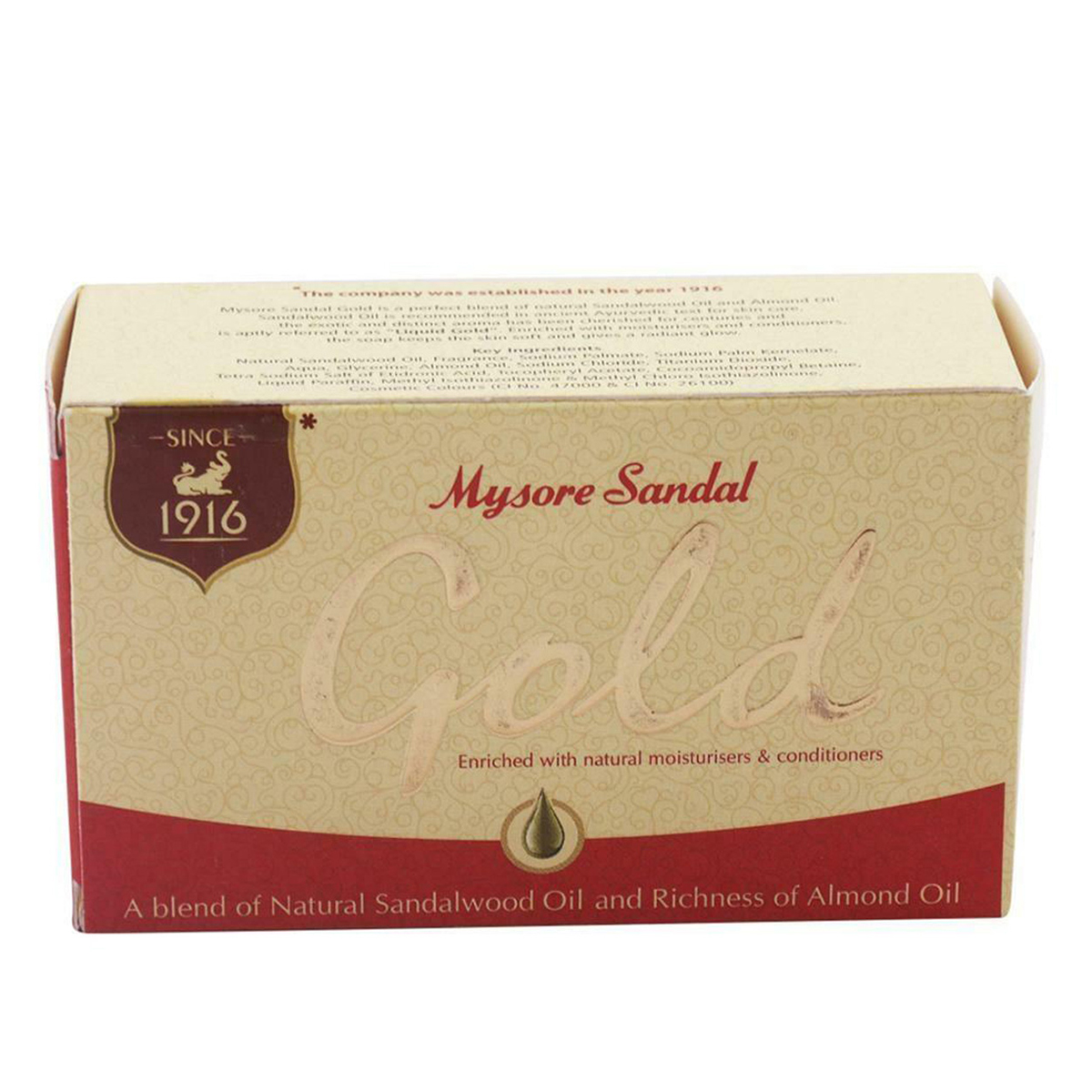 Mysore Sandal Gold Soap 125 gm | Natural Sandalwood Oil & Almond Oil | Moisturises Skin, Pack of 1 Mysore Sandal Gold Soap 125 gm | Natural Sandalwood Oil & Almond Oil | Moisturises Skin, Pack of 1