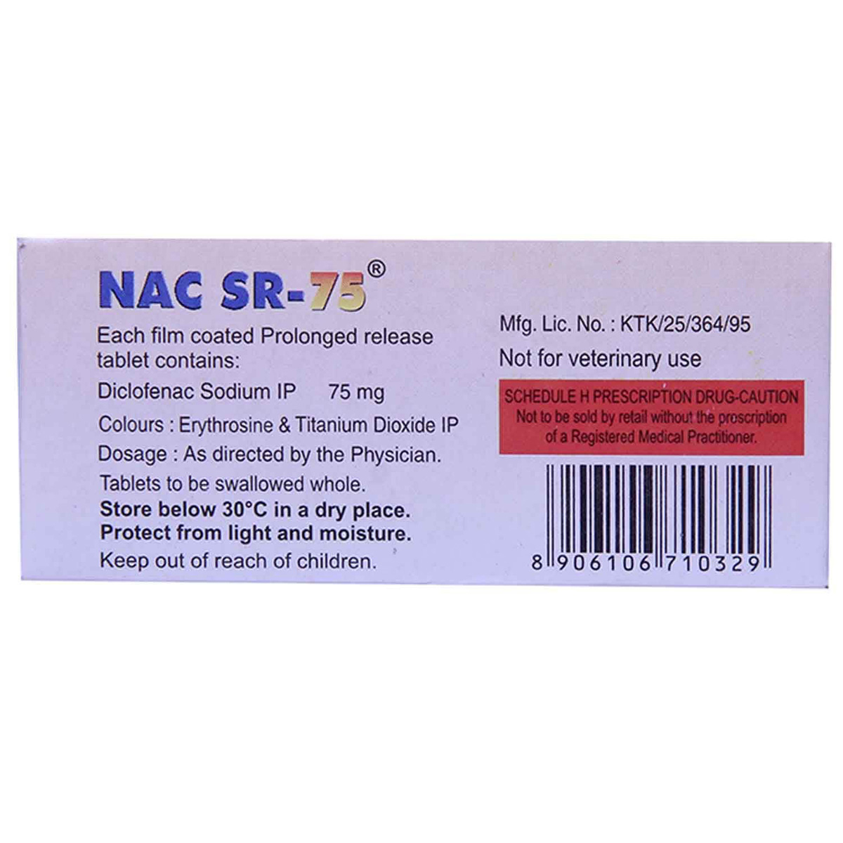 NAC SR 75MG TABLET, Pack of 10 TABLETS NAC SR 75MG TABLET, Pack of 10 TABLETS