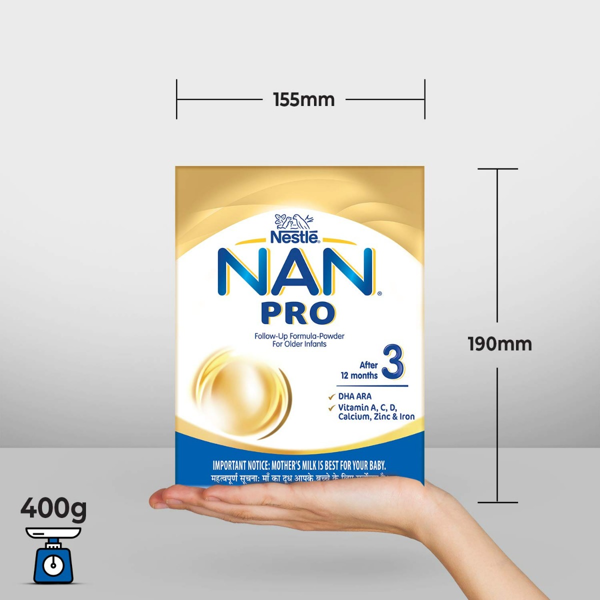 Nestle Nan Pro Follow-Up Formula Stage 3 (After 12 Months) Powder, 400 gm Refill Pack, Pack of 1