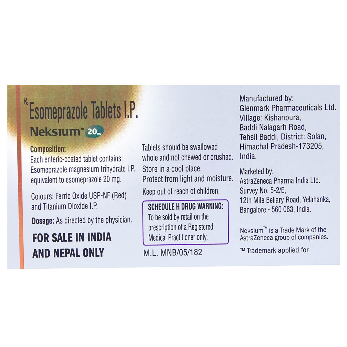 Neksium 20 mg Tablet 10's, Pack of 10 TABLETS Neksium 20 mg Tablet 10's, Pack of 10 TABLETS