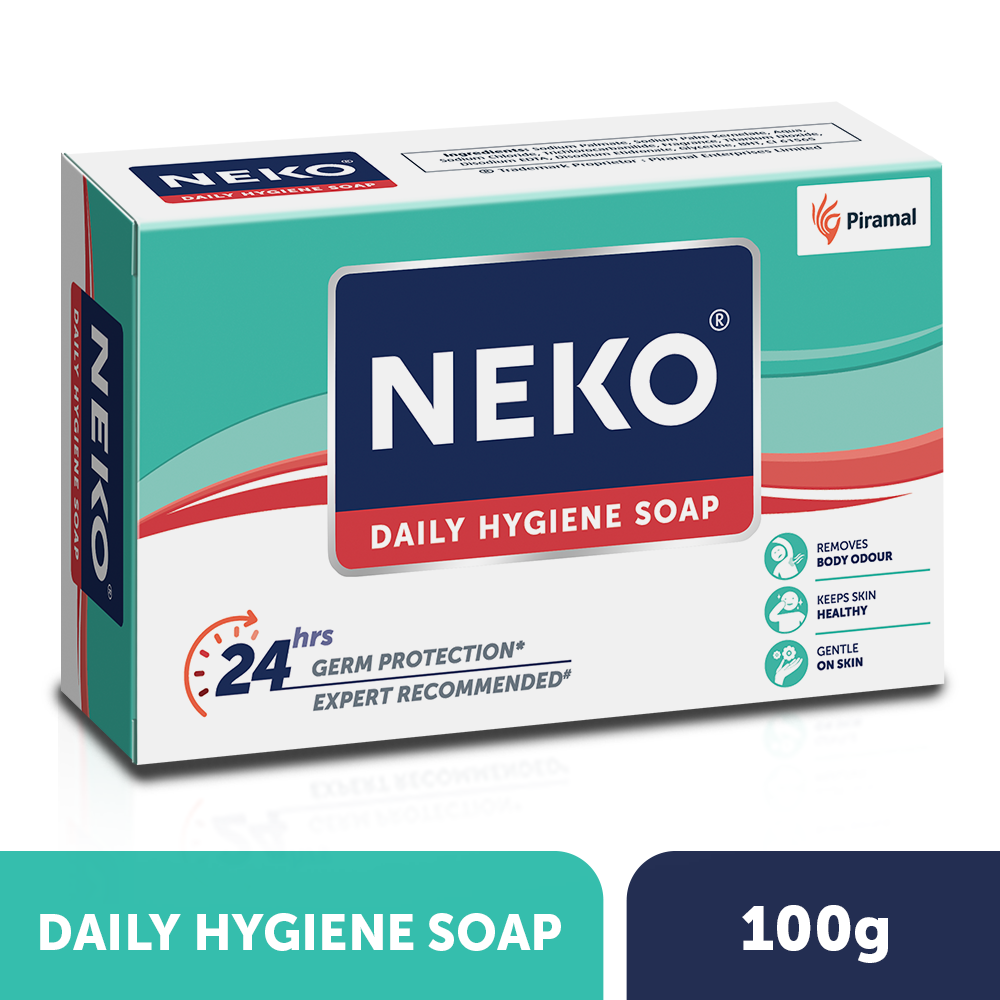 Neko Daily Hygiene Soap 100 gm | 24Hrs Germ Protection | Removes Body Odour | For Healthy Skin, Pack of 1 Neko Daily Hygiene Soap 100 gm | 24Hrs Germ Protection | Removes Body Odour | For Healthy Skin, Pack of 1