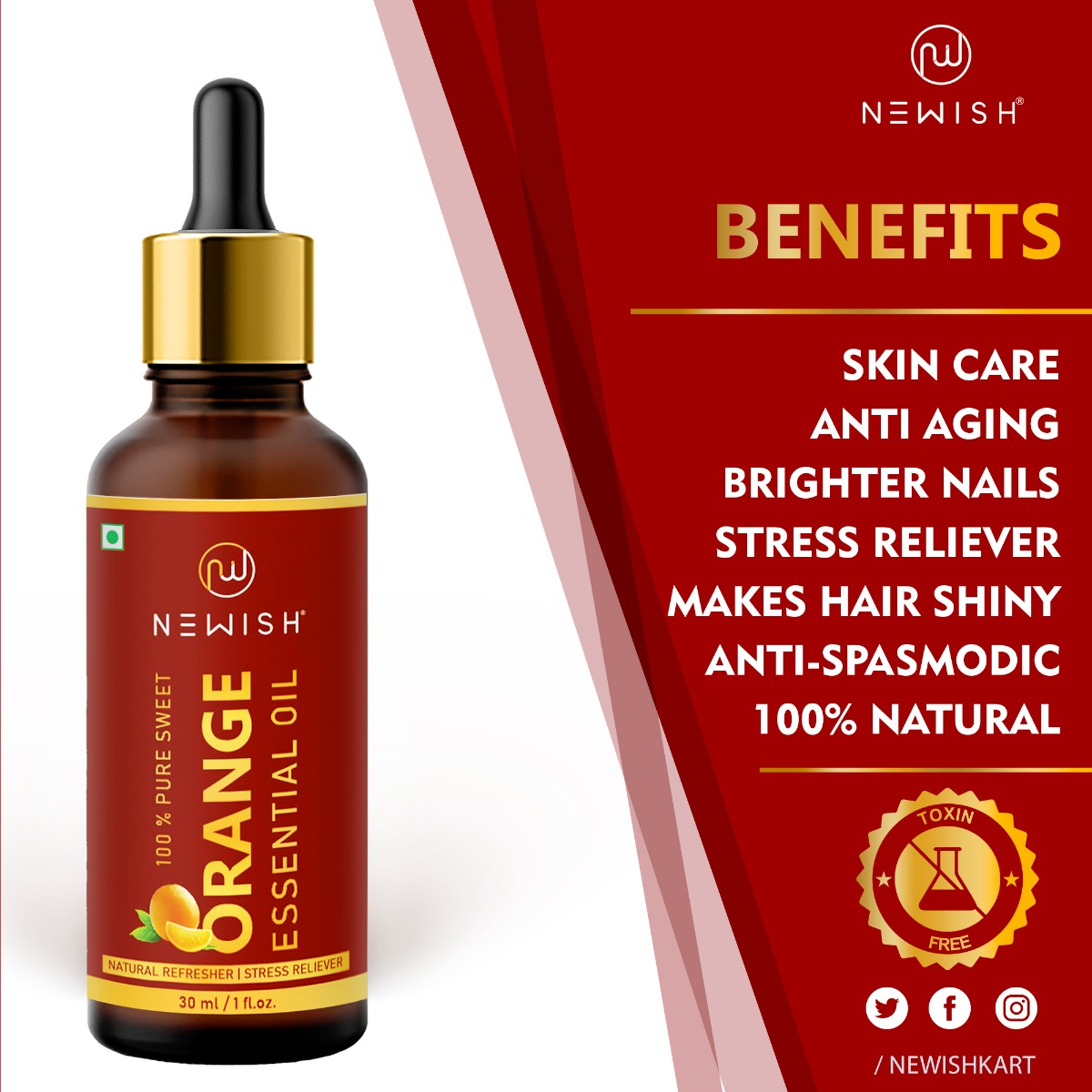 Newish Sweet Orange 100% Pure Essential Oil, 30 ml, Pack of 1 Newish Sweet Orange 100% Pure Essential Oil, 30 ml, Pack of 1