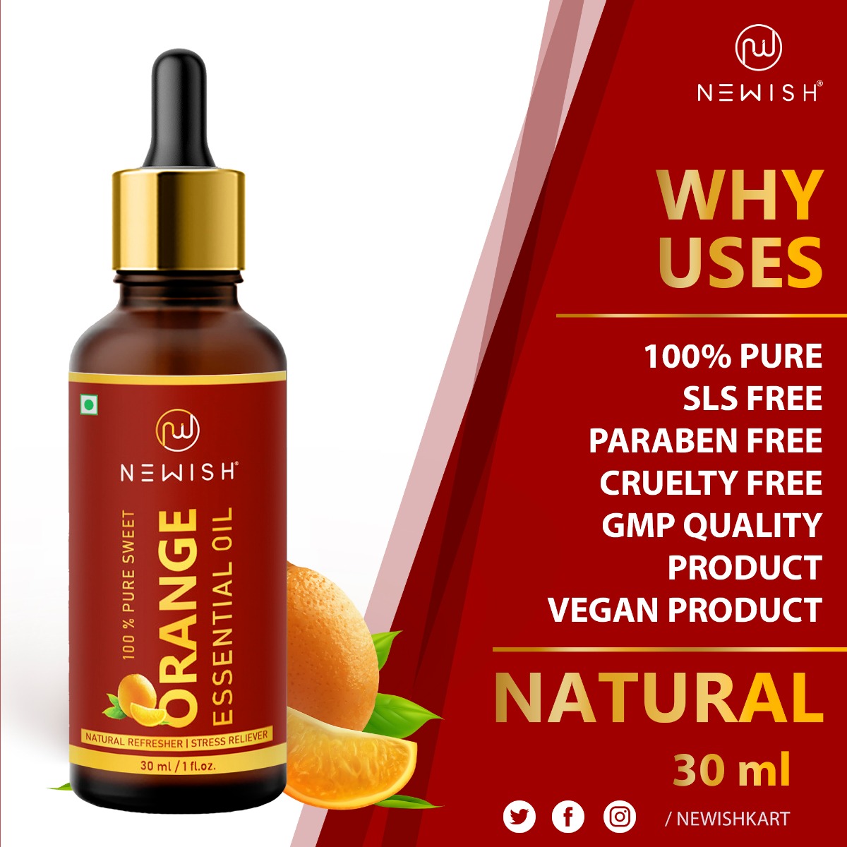 Newish Sweet Orange 100% Pure Essential Oil, 30 ml, Pack of 1 Newish Sweet Orange 100% Pure Essential Oil, 30 ml, Pack of 1