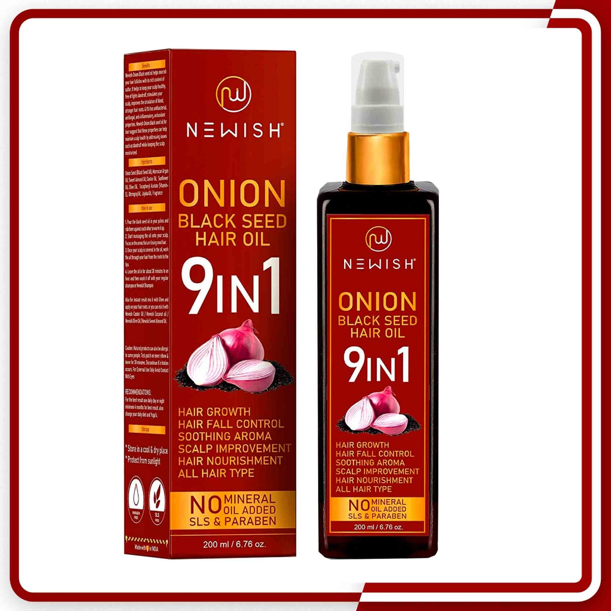 Newish 9 in 1 Onion Black Seed Hair Oil, 200 ml, Pack of 1 Newish 9 in 1 Onion Black Seed Hair Oil, 200 ml, Pack of 1