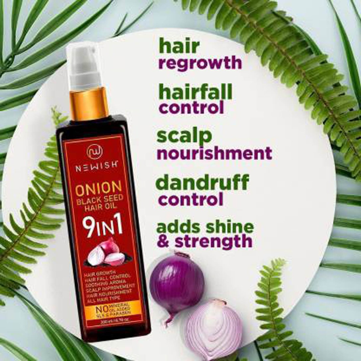 Newish 9 in 1 Onion Black Seed Hair Oil, 200 ml, Pack of 1 Newish 9 in 1 Onion Black Seed Hair Oil, 200 ml, Pack of 1