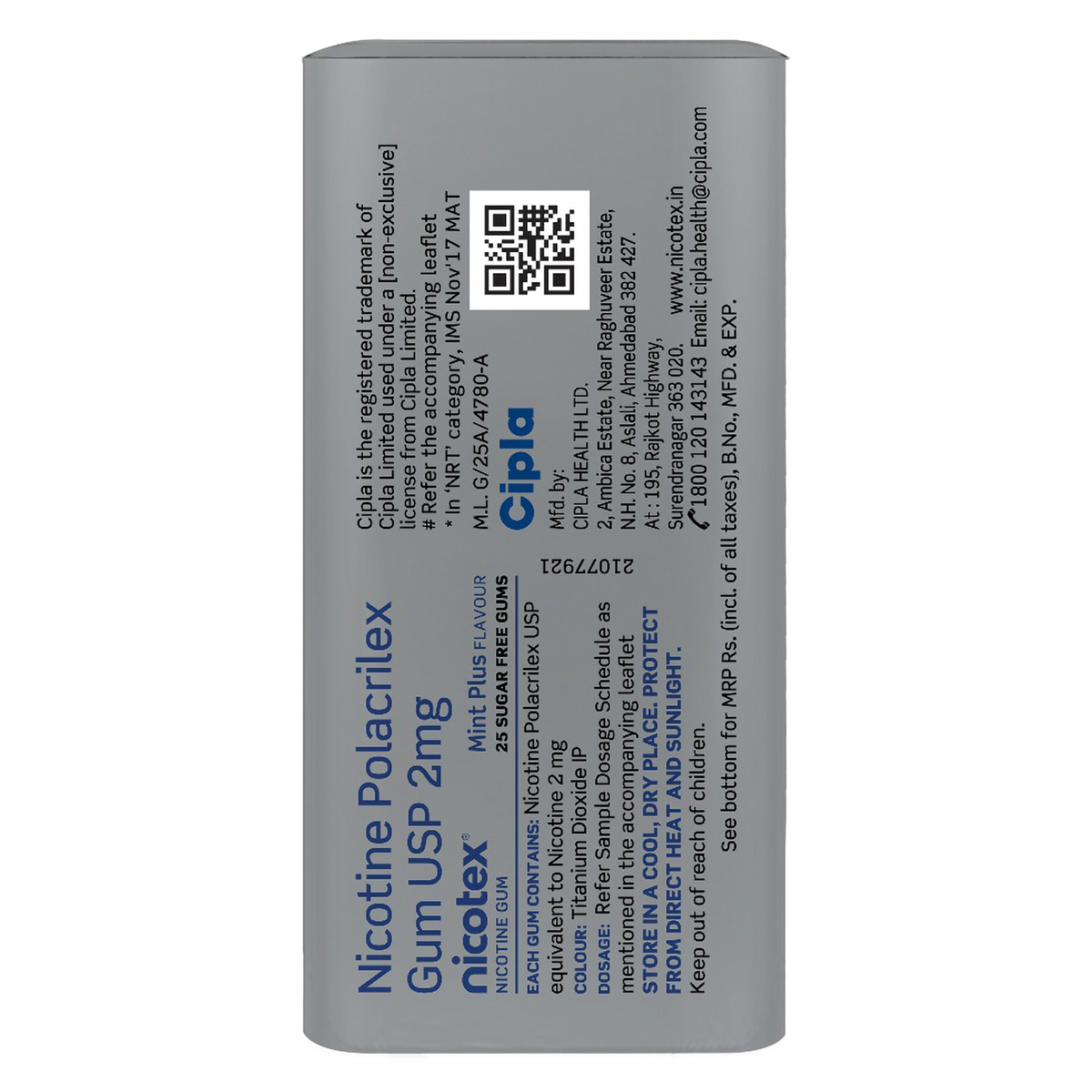 Nicotex 2 mg Mint Plus Sugar Free Chewing Gums, 25 Count, Pack of 1 Nicotex 2 mg Mint Plus Sugar Free Chewing Gums, 25 Count, Pack of 1
