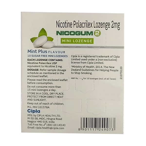 Nicogum 2 mg Sugar Free Mint Plus Flavour Mini Lozenges 10's, Pack of 1 Lozenges Nicogum 2 mg Sugar Free Mint Plus Flavour Mini Lozenges 10's, Pack of 1 Lozenges