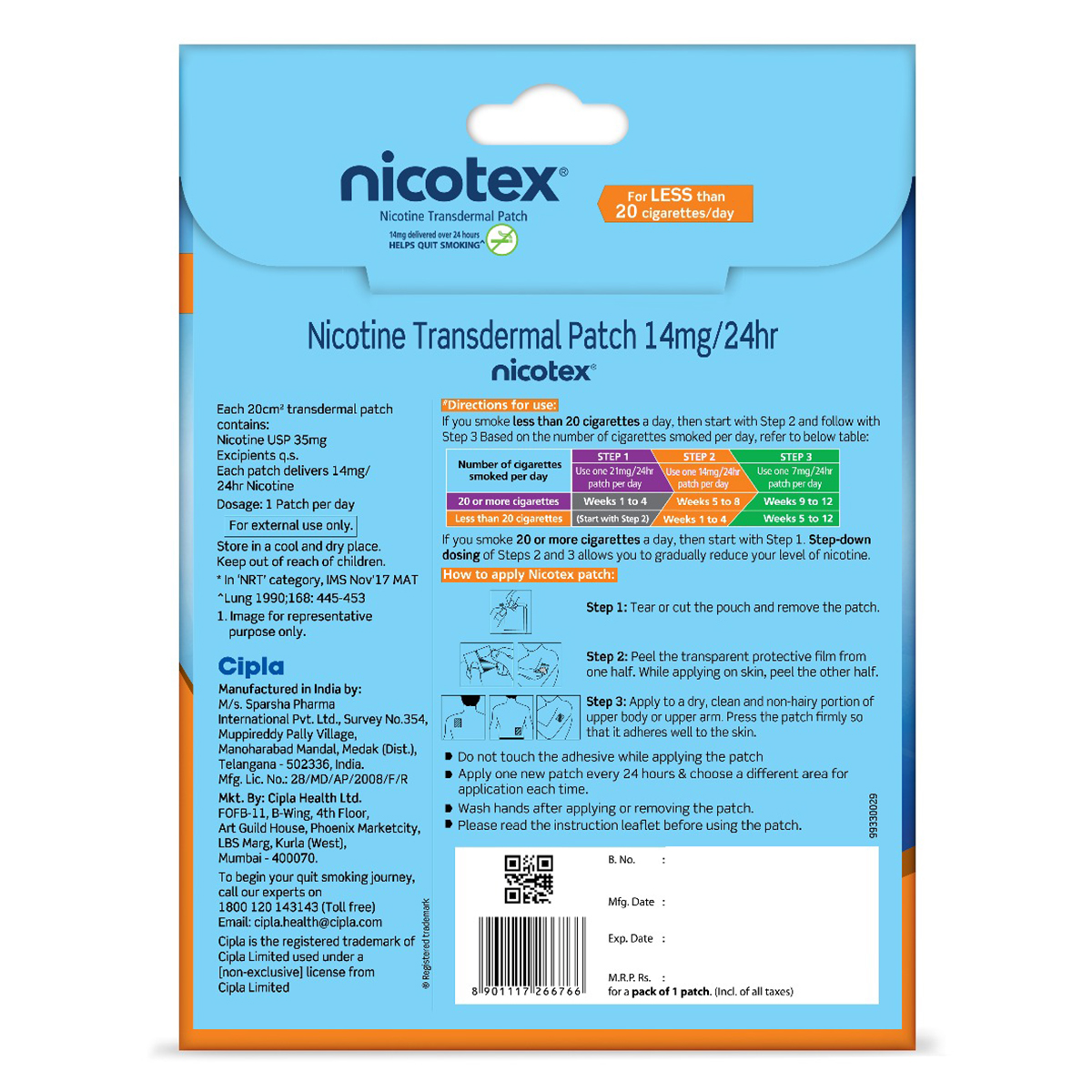 Nicotex Nicotine Patch 14 mg, 1 Count, Pack of 1 Nicotex Nicotine Patch 14 mg, 1 Count, Pack of 1