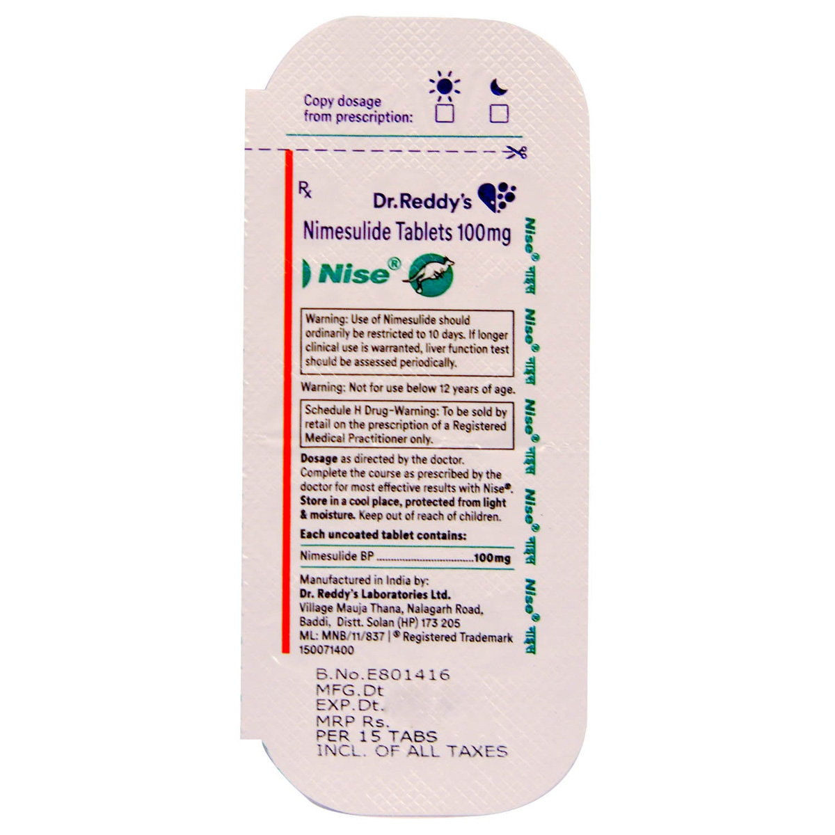 Nise 100 Tablet 15's, Pack of 15 TABLETS Nise 100 Tablet 15's, Pack of 15 TABLETS