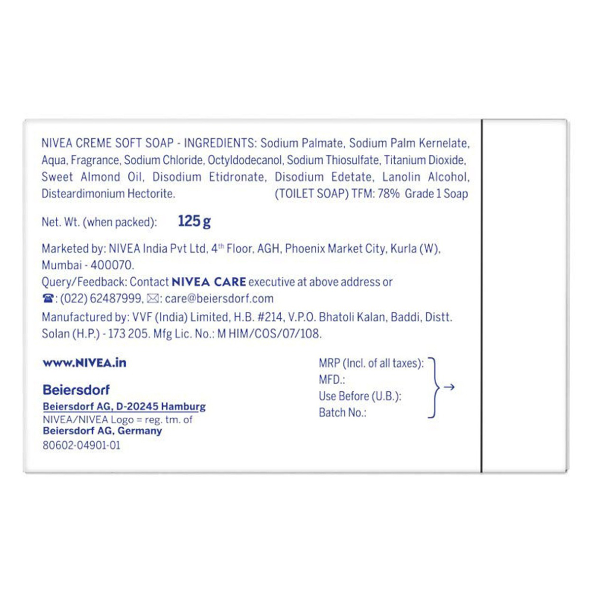 Nivea Creme Soft Soap, 500 gm (4 x 125 gm), Pack of 1 Nivea Creme Soft Soap, 500 gm (4 x 125 gm), Pack of 1