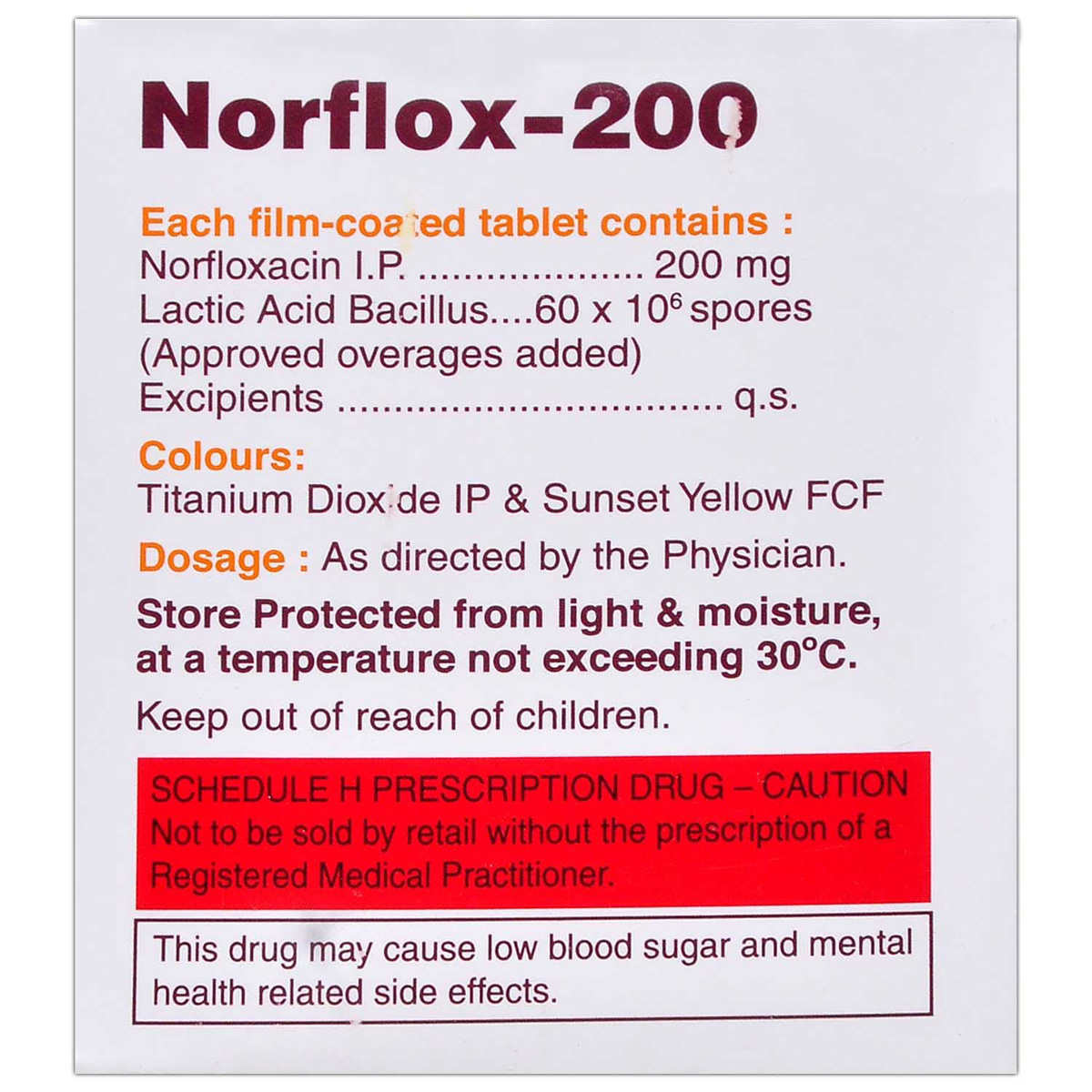 Norflox-200 Tablet 10's, Pack of 10 TABLETS Norflox-200 Tablet 10's, Pack of 10 TABLETS