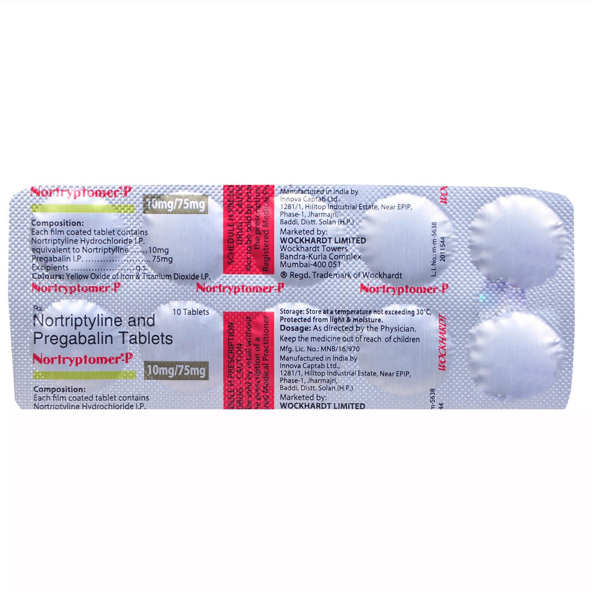 Nortryptomer-P 10 mg/75 mg Tablet 10's, Pack of 10 Nortryptomer-P 10 mg/75 mg Tablet 10's, Pack of 10