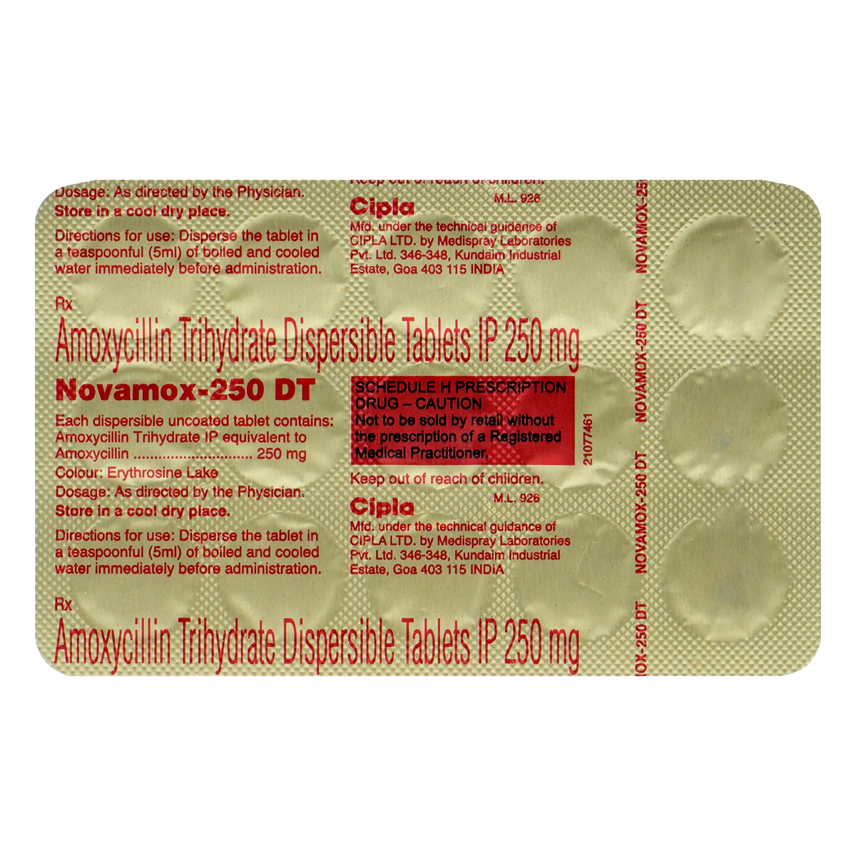 Novamox-250 DT Tablet 15's, Pack of 15 TABLETS Novamox-250 DT Tablet 15's, Pack of 15 TABLETS