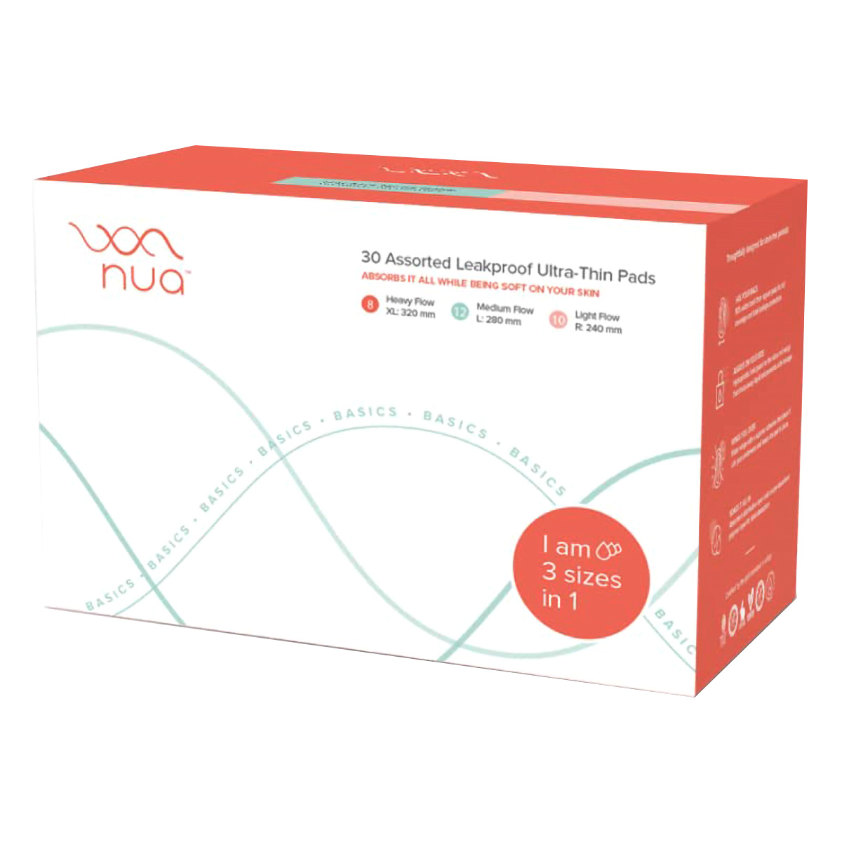 Nua Assorted Basics Ultra Thin Sanitary Pads without Disposable Covers 8XL 12L 10R, Pack of 1 Nua Assorted Basics Ultra Thin Sanitary Pads without Disposable Covers 8XL 12L 10R, Pack of 1