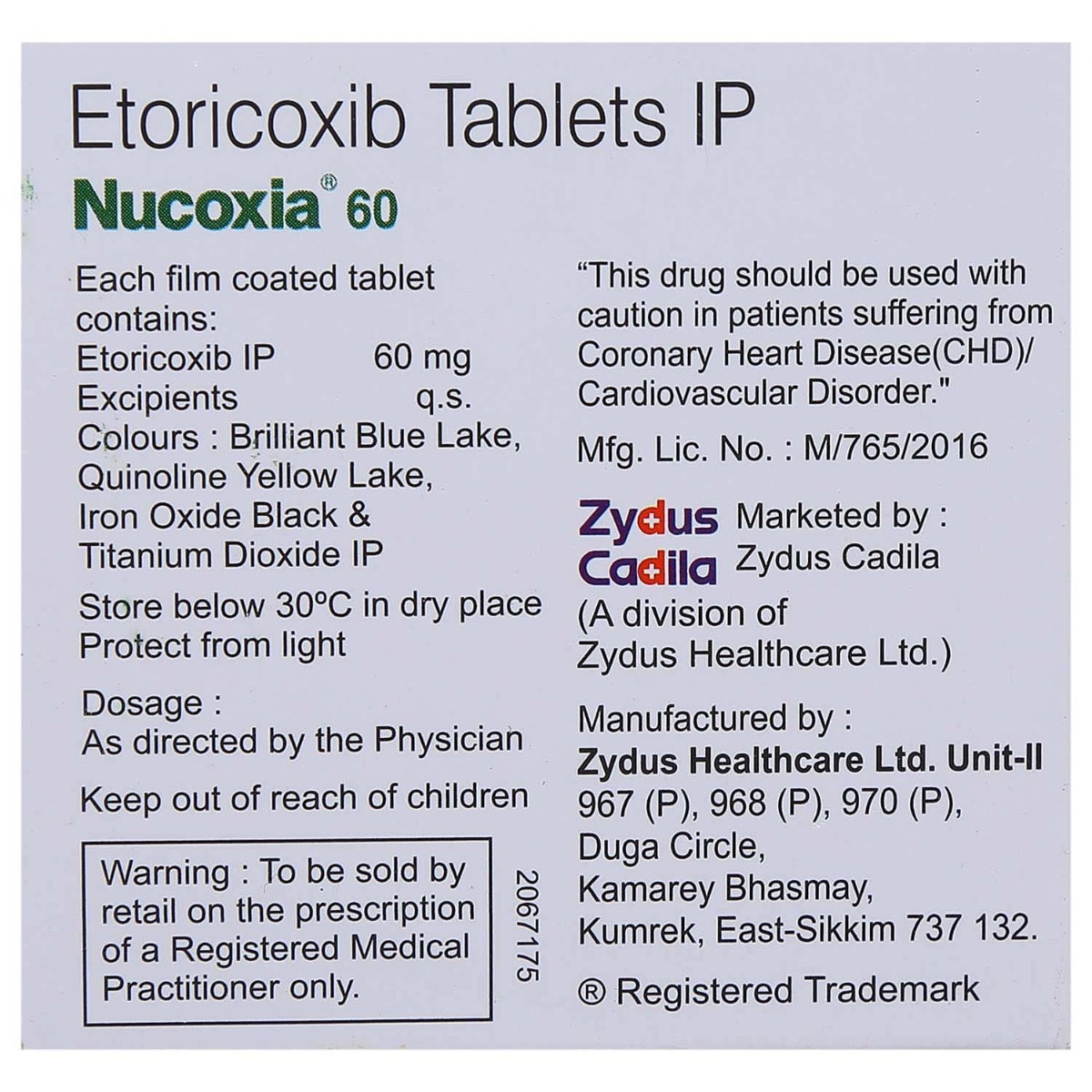 Nucoxia 60 mg Tablet 15's, Pack of 15 TABLETS Nucoxia 60 mg Tablet 15's, Pack of 15 TABLETS