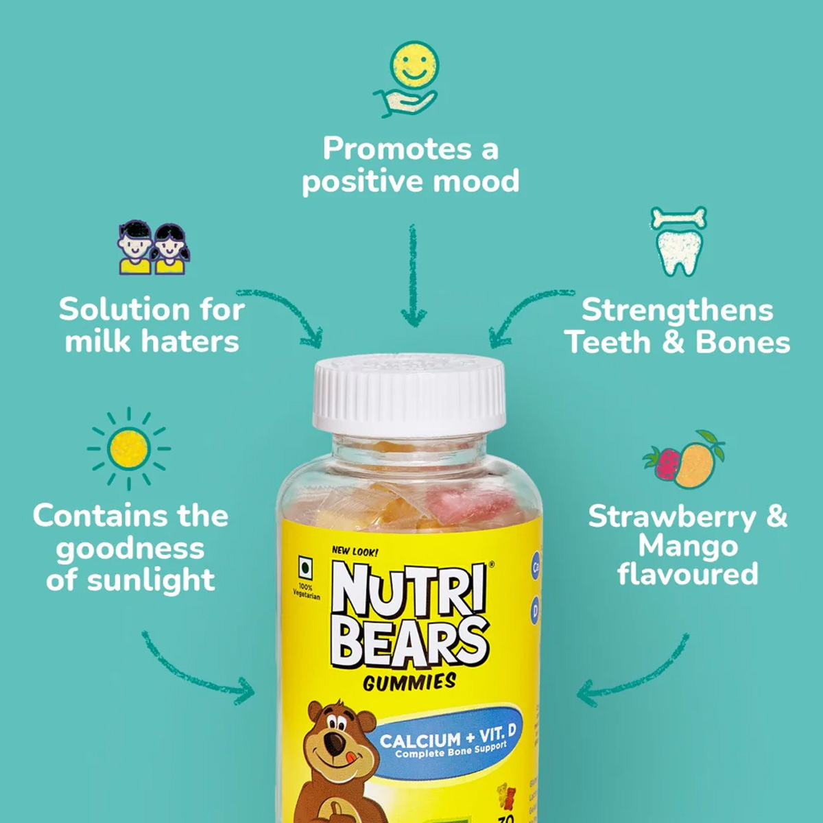 NutriBears Calcium+Vit D Complete Bone Support Gummies, 30's, Pack of 1 Gummies NutriBears Calcium+Vit D Complete Bone Support Gummies, 30's, Pack of 1 Gummies