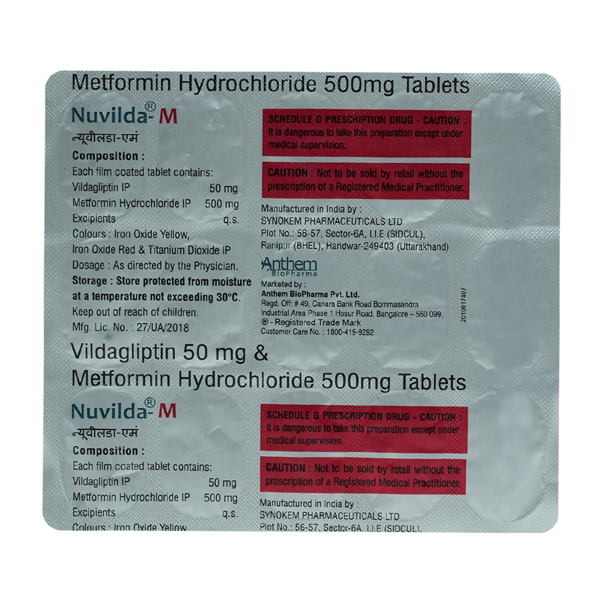 Nuvilda-M 50 mg/500 mg Tablet 15's, Pack of 15 TabletS Nuvilda-M 50 mg/500 mg Tablet 15's, Pack of 15 TabletS