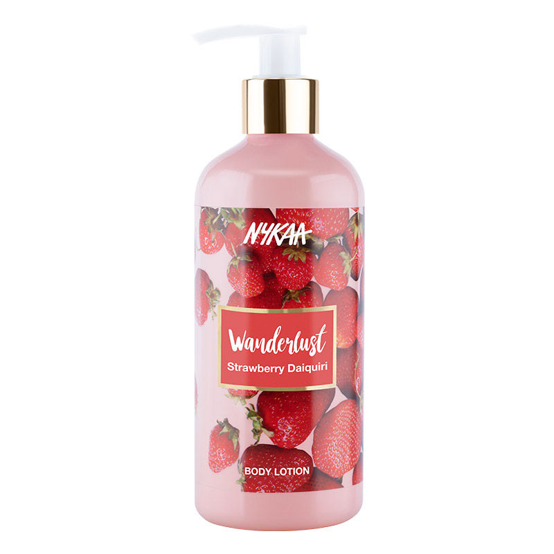 Nykaa Wanderlust Strawberry Daiquiri Body Lotion 300 ml | Moisture Lock Upto 8Hrs | Non Greasy Formula, Pack of 1 Nykaa Wanderlust Strawberry Daiquiri Body Lotion 300 ml | Moisture Lock Upto 8Hrs | Non Greasy Formula, Pack of 1