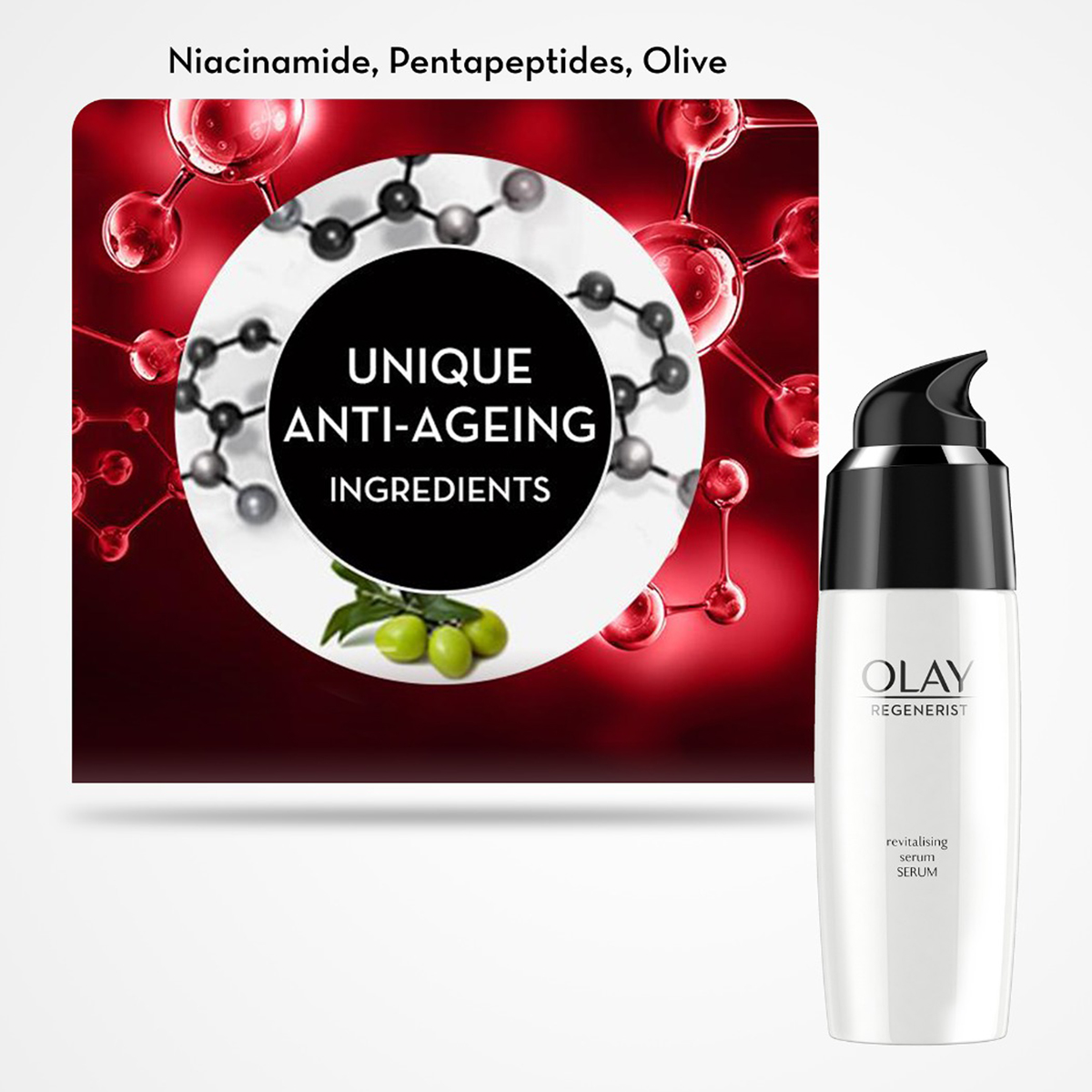 Olay Regenerist Advanced Anti-Ageing Revitalising Serum 50 ml | Niacinamide, Pentapeptides & Olive | Reduces Finelines & Wrinkles | Ultra Light Formula, Pack of 1 Olay Regenerist Advanced Anti-Ageing Revitalising Serum 50 ml | Niacinamide, Pentapeptides & Olive | Reduces Finelines & Wrinkles | Ultra Light Formula, Pack of 1