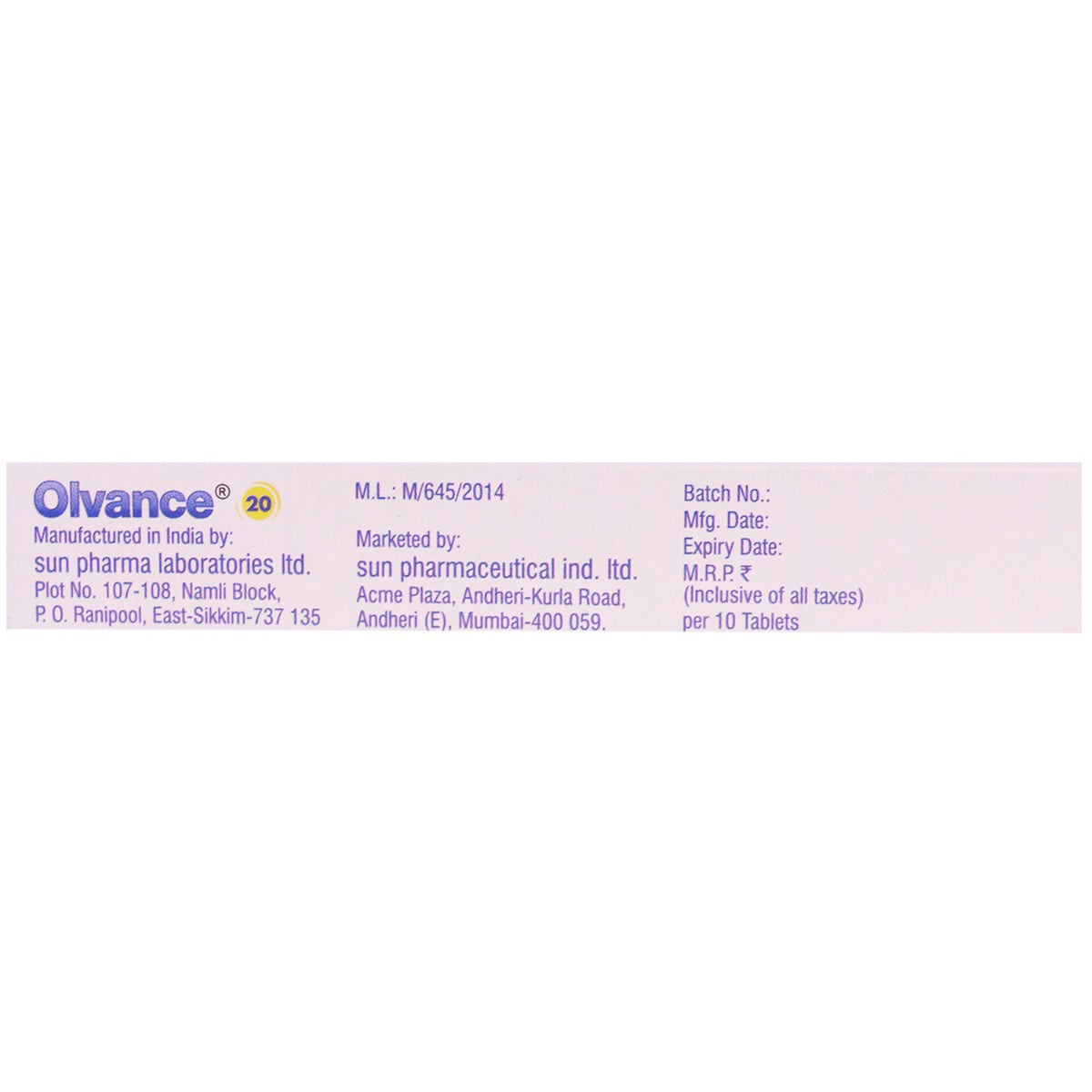 Olvance 20 Tablet 10's, Pack of 10 TABLETS Olvance 20 Tablet 10's, Pack of 10 TABLETS
