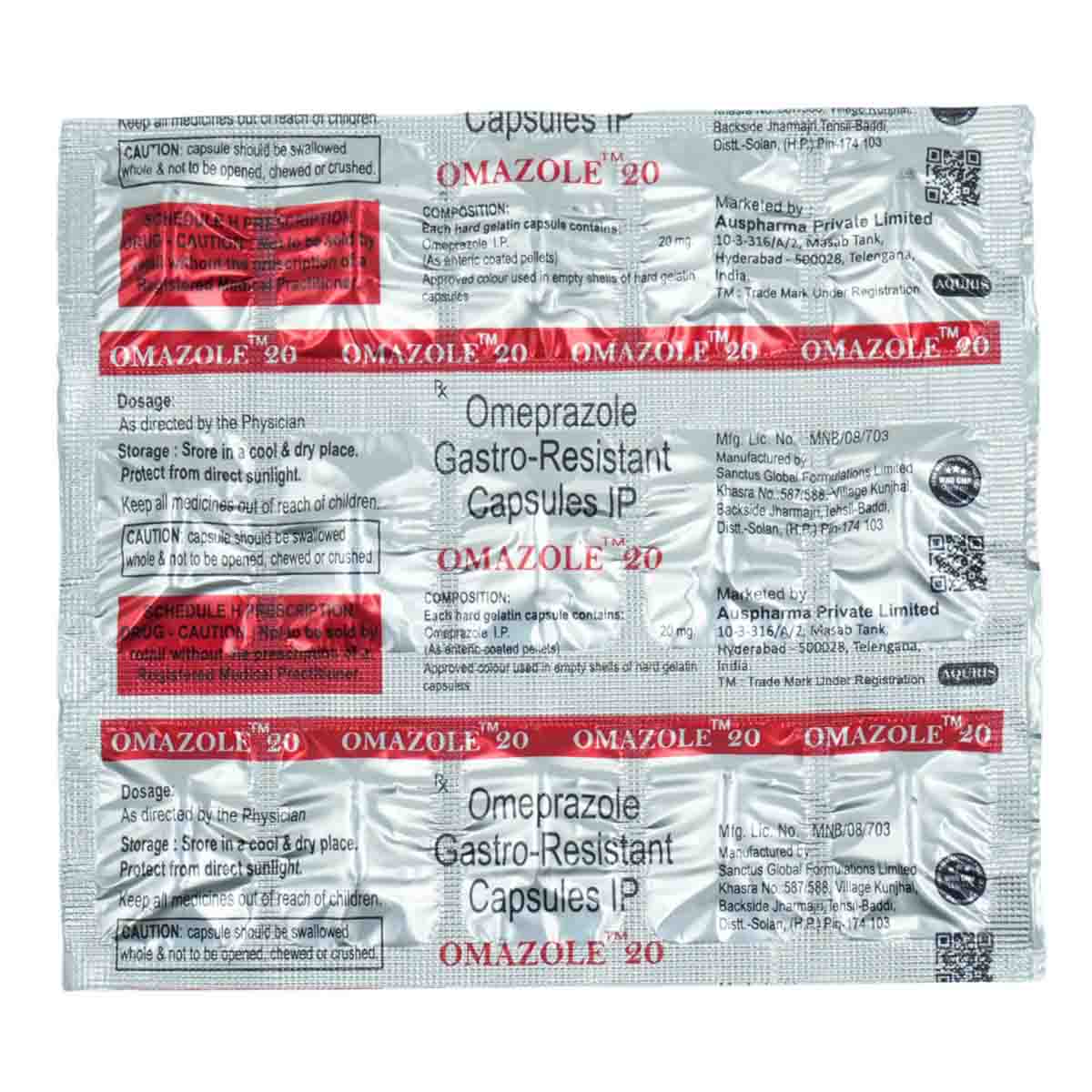 Omazole 20 Capsule 15's, Pack of 15 CapsuleS Omazole 20 Capsule 15's, Pack of 15 CapsuleS