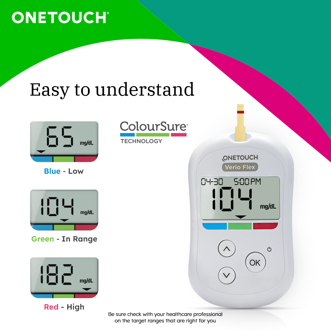 OneTouch Verio Flex Blood Glucose Monitor with OneTouch Reveal Mobile Application (FREE 10 Strips + Lancing device + 10 Lancets), 1 Kit, Pack of 1 OneTouch Verio Flex Blood Glucose Monitor with OneTouch Reveal Mobile Application (FREE 10 Strips + Lancing device + 10 Lancets), 1 Kit, Pack of 1