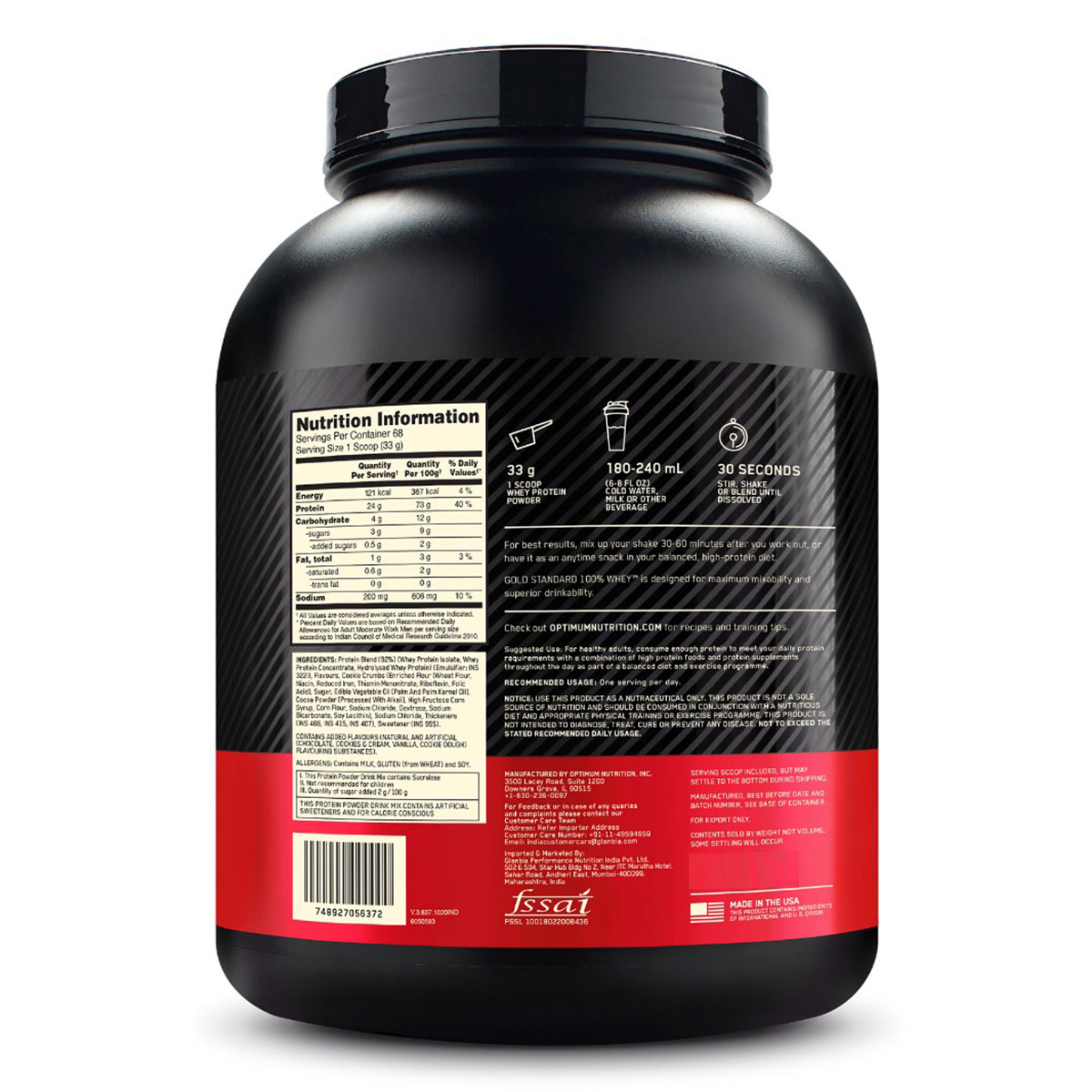 Optimum Nutrition (ON) Gold Standard 100% Whey Protein Cookies & Cream Flavour Powder, 2.27 kg, Pack of 1 Optimum Nutrition (ON) Gold Standard 100% Whey Protein Cookies & Cream Flavour Powder, 2.27 kg, Pack of 1